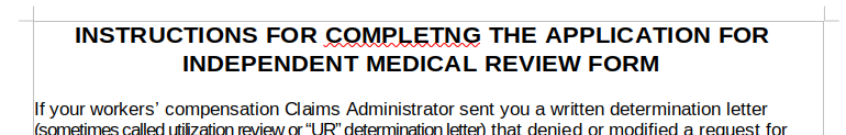 Excerpt of new IMR form highlighting the misspelling of the word 'Completing.'